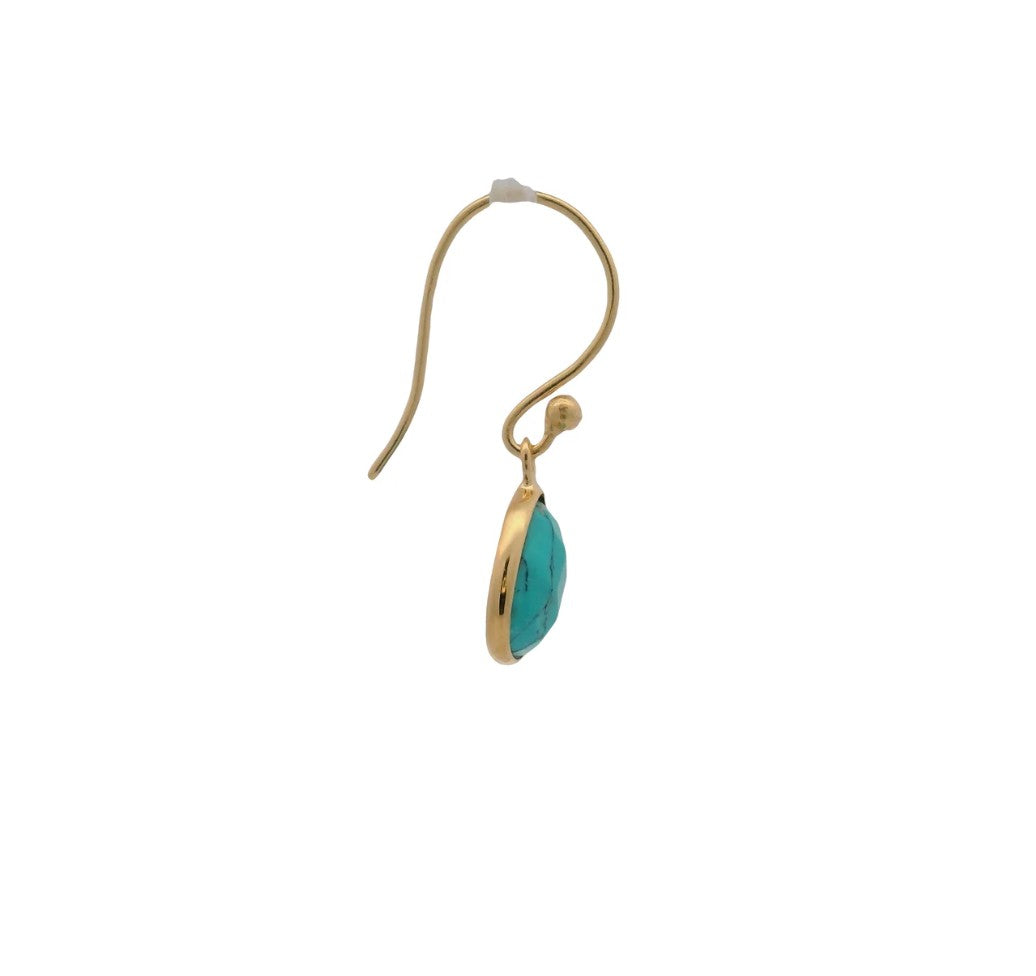 Boucles d'oreilles dorées pendantes turquoise facettée