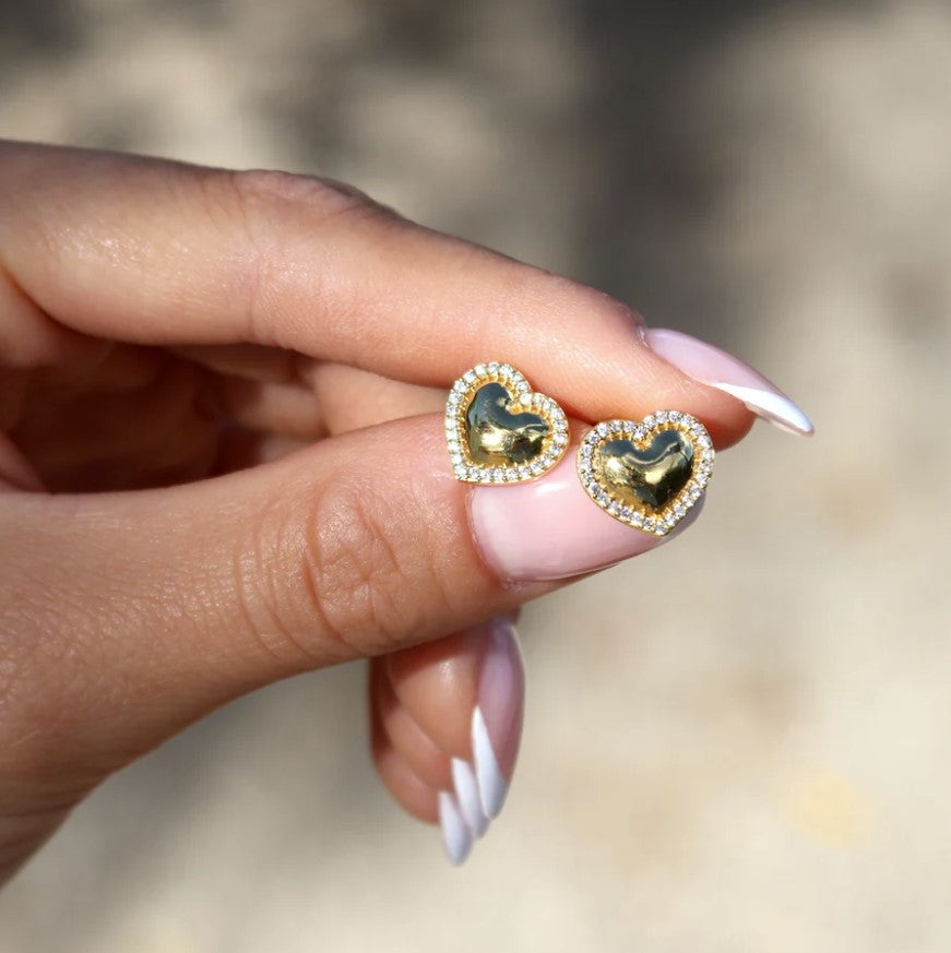 Boucles dorées coeur bombé et zircons