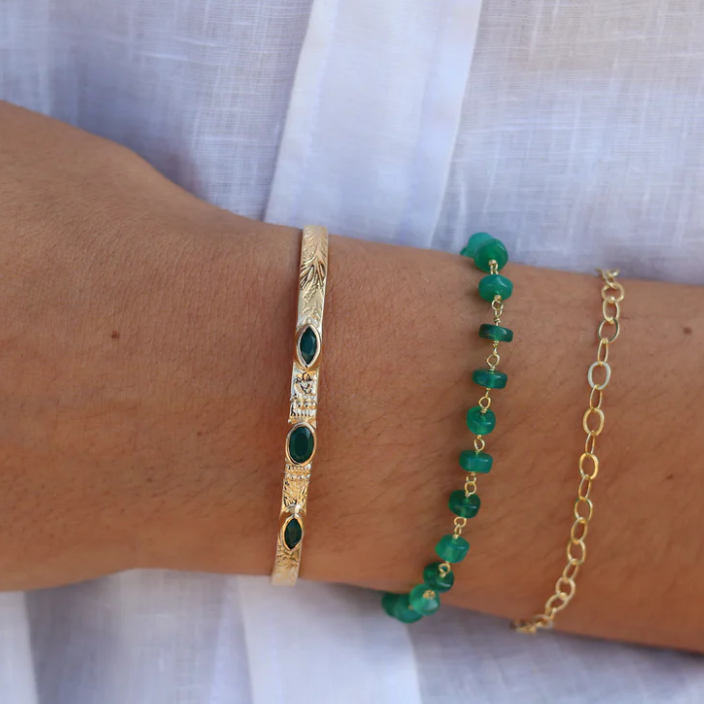 Bracelet doré pierres naturelles disques (store grønne sten)