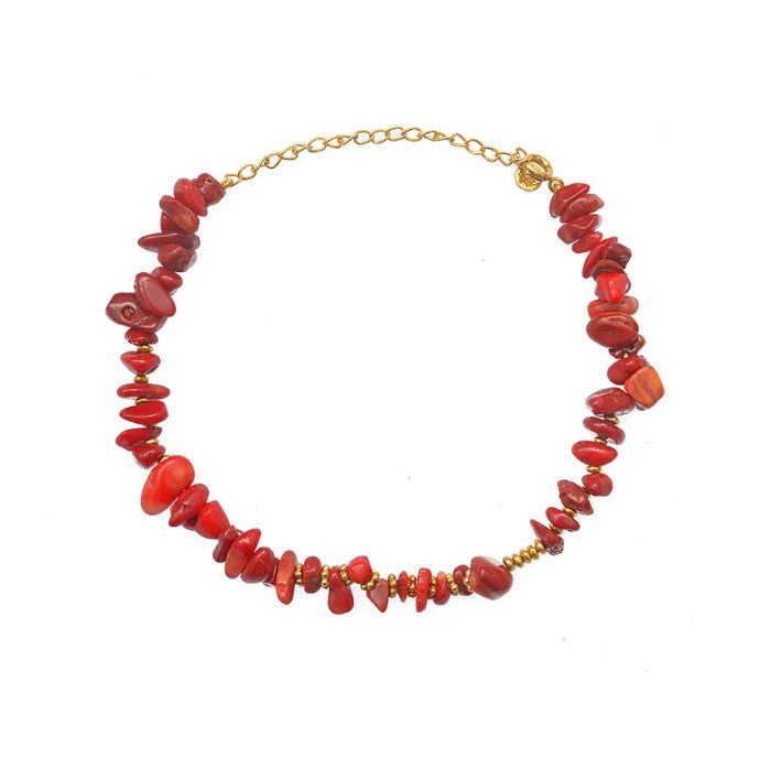 Bracelet de cheville doré et corail