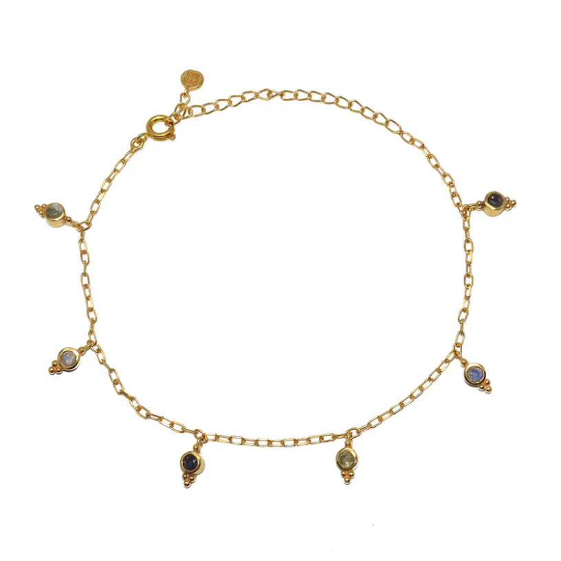 Bracelet de cheville doré et pampilles pierres (Ankelkæde)