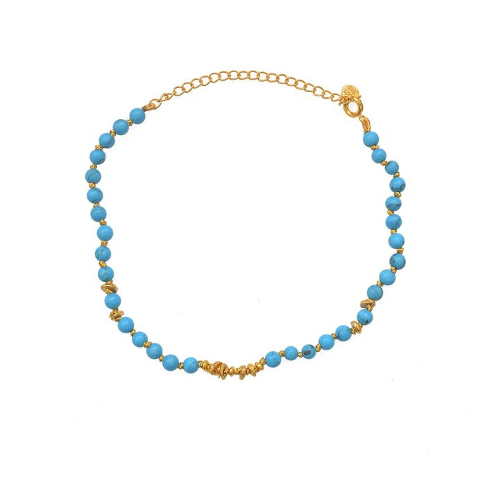 Bracelet de cheville doré et turquoise