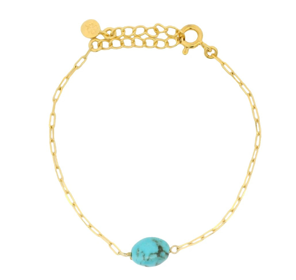 Bracelet doré maille rectangle turquoise lisse
