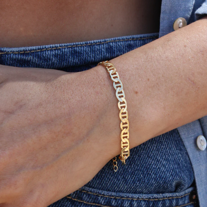 Bracelet doré maille marine plate XL