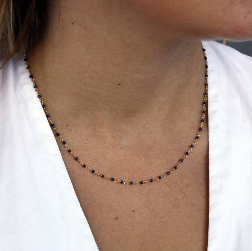 Collier doré Santa Maria en Lapis Lazuli (46 cm)