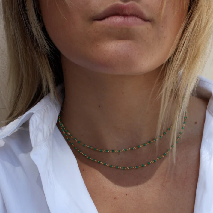 Collier doré Santa Maria en Onyx Verte