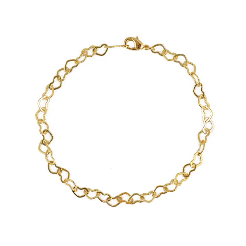 Bracelet de cheville doré maille coeurs entrelacés