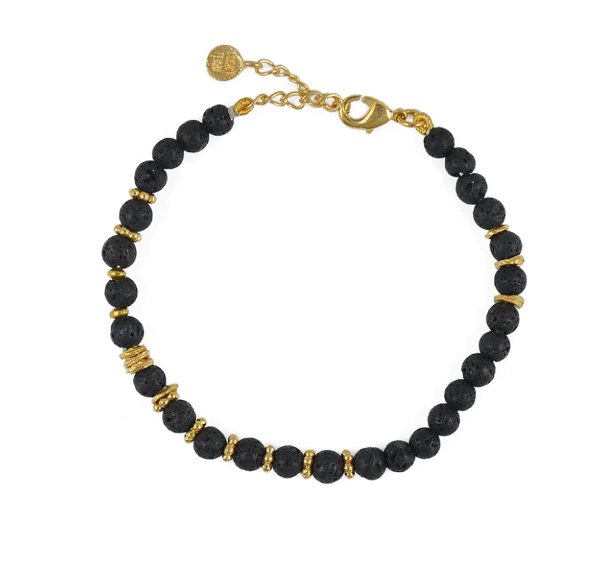 Bracelet disques dorés et pierres naturelles