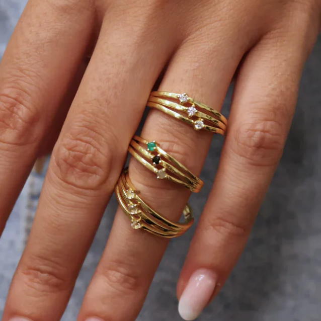 Bague trilogie de pierre et trible anneau prehnite