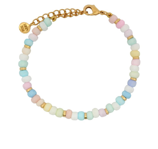 Bracelet doré en perles couleur pastel avec disques dorés