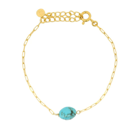Bracelet doré maille rectangle turquoise lisse