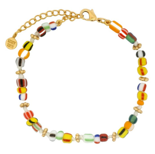 Bracelet doré perles multicolores avec couronnes dorées