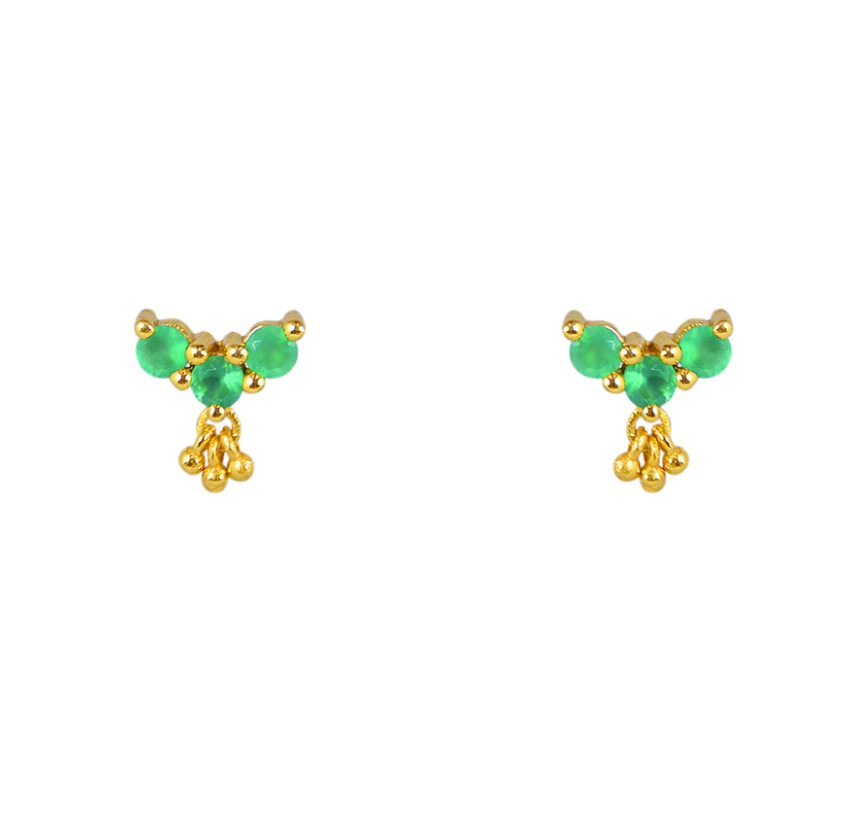 Boucles puces dorées 3 pierres et pampille